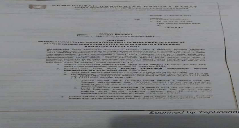 Surat Edaran Pelaksanaan Pemblejaran Tatap Muka Terbatas SMP Negeri 1 